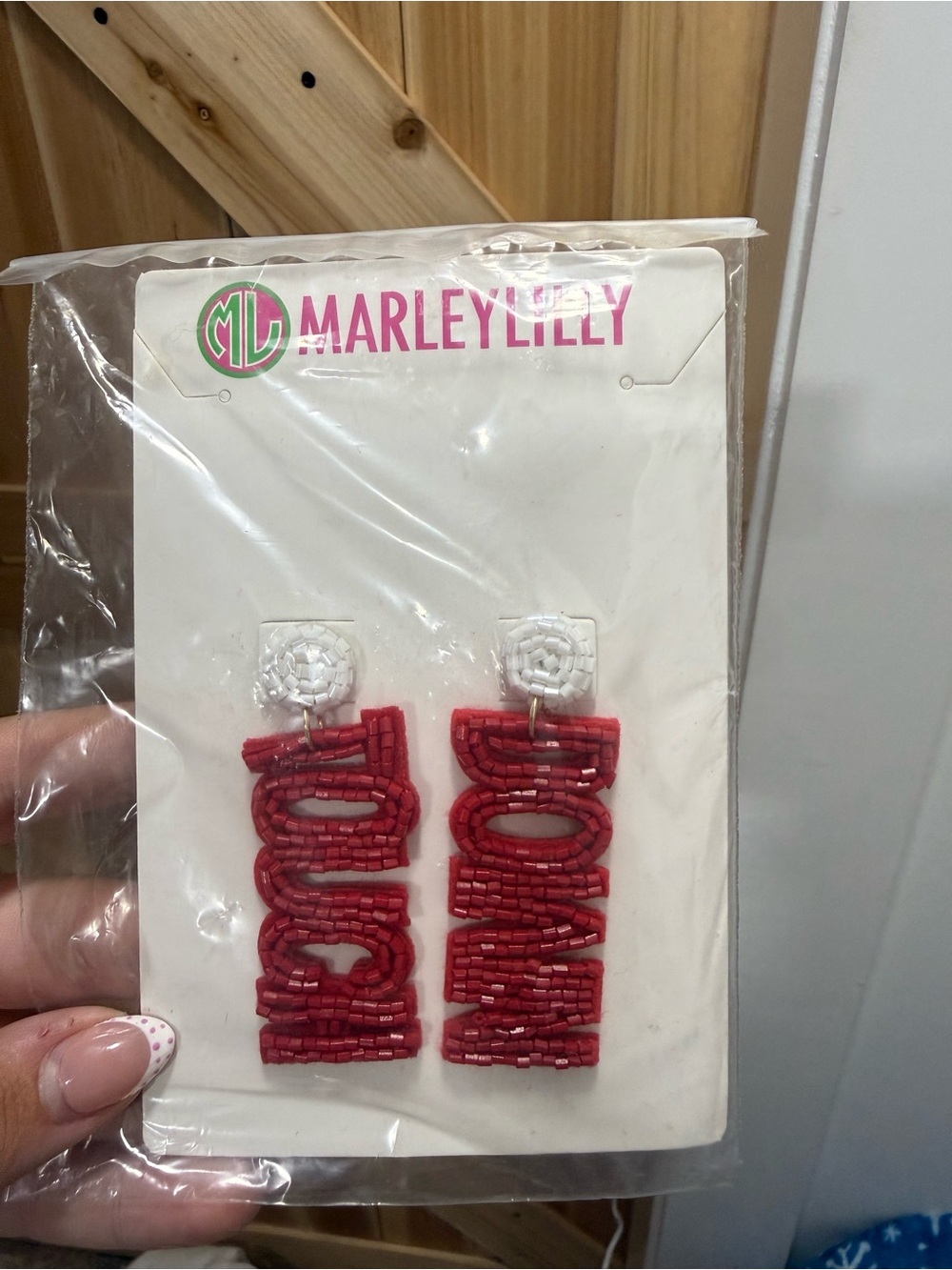 MarleyLilly Red “Touch down” Earrings with White Stud - cute for gameday!